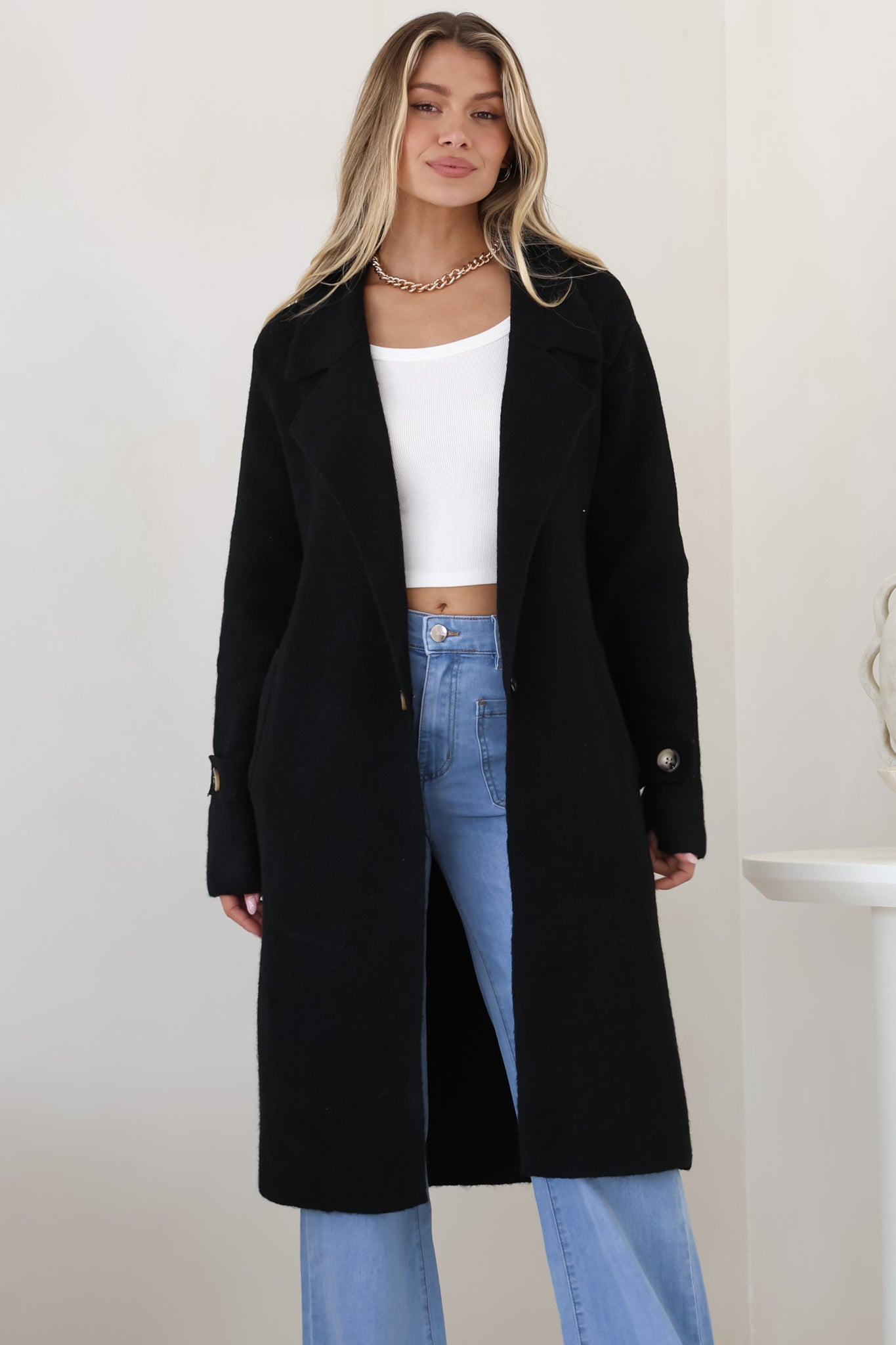 Griffin Cardigan Collared Button Closure Coatigan Pockets