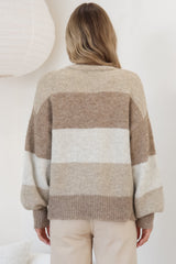 Gwen Cardigan - Stripe Buttoned Cardigan in Tan