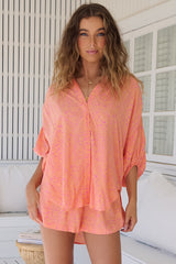 JAASE - Gypsea Blouse: Mandarin Collar Relaxed Button Down Shirt with Balloon Sleeves in Paloma Paradise Print