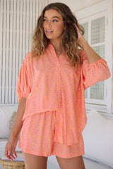 JAASE - Gypsea Blouse: Mandarin Collar Relaxed Button Down Shirt with Balloon Sleeves in Paloma Paradise Print