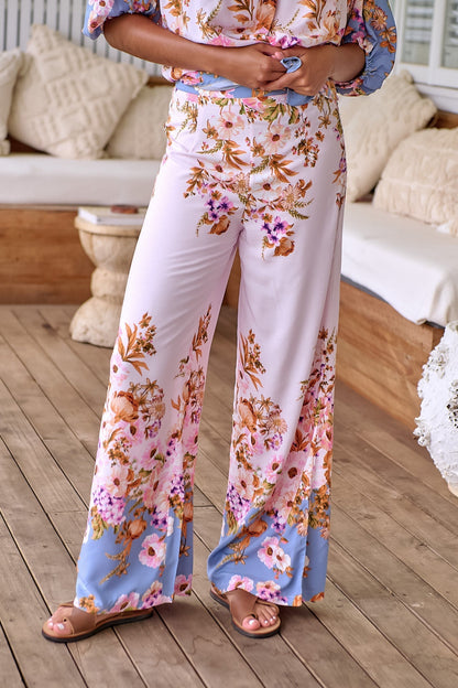 JAASE - Jax Pants: High Waisted Straight Leg Pant in French Rose Print