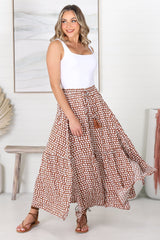 Hellen Maxi Skirt - High Waisted Skirt with Front Splits in Maryanne Print Tan