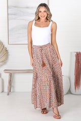Hellen Maxi Skirt - High Waisted Skirt with Front Splits in Maryanne Print Tan