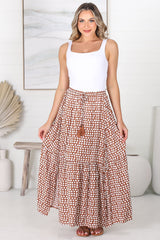 Hellen Maxi Skirt - High Waisted Skirt with Front Splits in Maryanne Print Tan