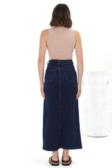 Hadrian Denim Maxi Skirt - High Waisted A-Line Skirt in Dark Denim