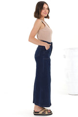 Hadrian Denim Maxi Skirt - High Waisted A-Line Skirt in Dark Denim