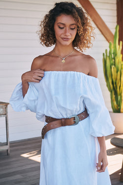 Hallie - White Linen Maxi Dress