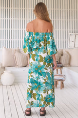 JAASE - Hallie Maxi Dress: Off Shoulder Balloon Sleeve Dress in Amaya Print