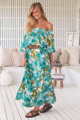 Hallie Maxi Dress - Off Shoulder Balloon Sleeve Dress in Amaya Print