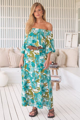 JAASE - Hallie Maxi Dress: Off Shoulder Balloon Sleeve Dress in Amaya Print