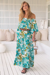 Hallie Maxi Dress - Off Shoulder Balloon Sleeve Dress in Amaya Print