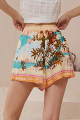 Halo Shorts - High Waisted Elasticated Waist Shorts in Summer Paradise Print