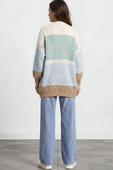 Model wearing Hana Cardigan in White/Green Multi from Salty Crush