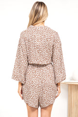 Hana Playsuit - V Neck Cut Out Waist Playsuit with Pockets in Leo Lily Print