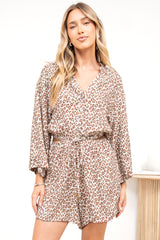 Hana Playsuit - V Neck Cut Out Waist Playsuit with Pockets in Leo Lily Print