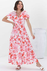 Hanna Maxi Dress - Cap Sleeve Tiered A Line Dress with Toggle Detailed Waist Tie in Braley Pink