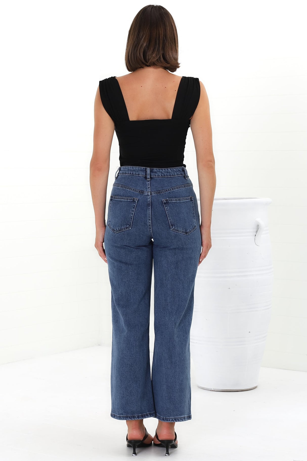 Harlan Jeans - High Waisted Wide Leg Jeans in Dark Denim