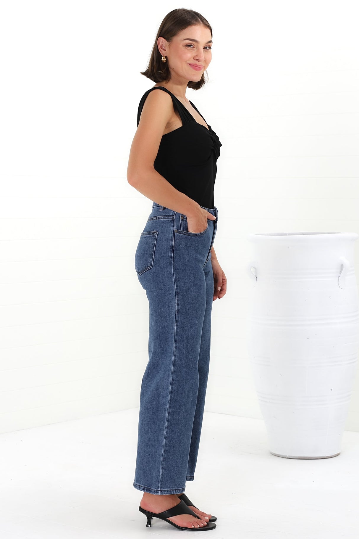 Harlan Jeans - High Waisted Wide Leg Jeans in Dark Denim