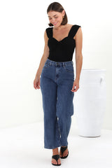 Harlan Jeans - High Waisted Wide Leg Jeans in Dark Denim