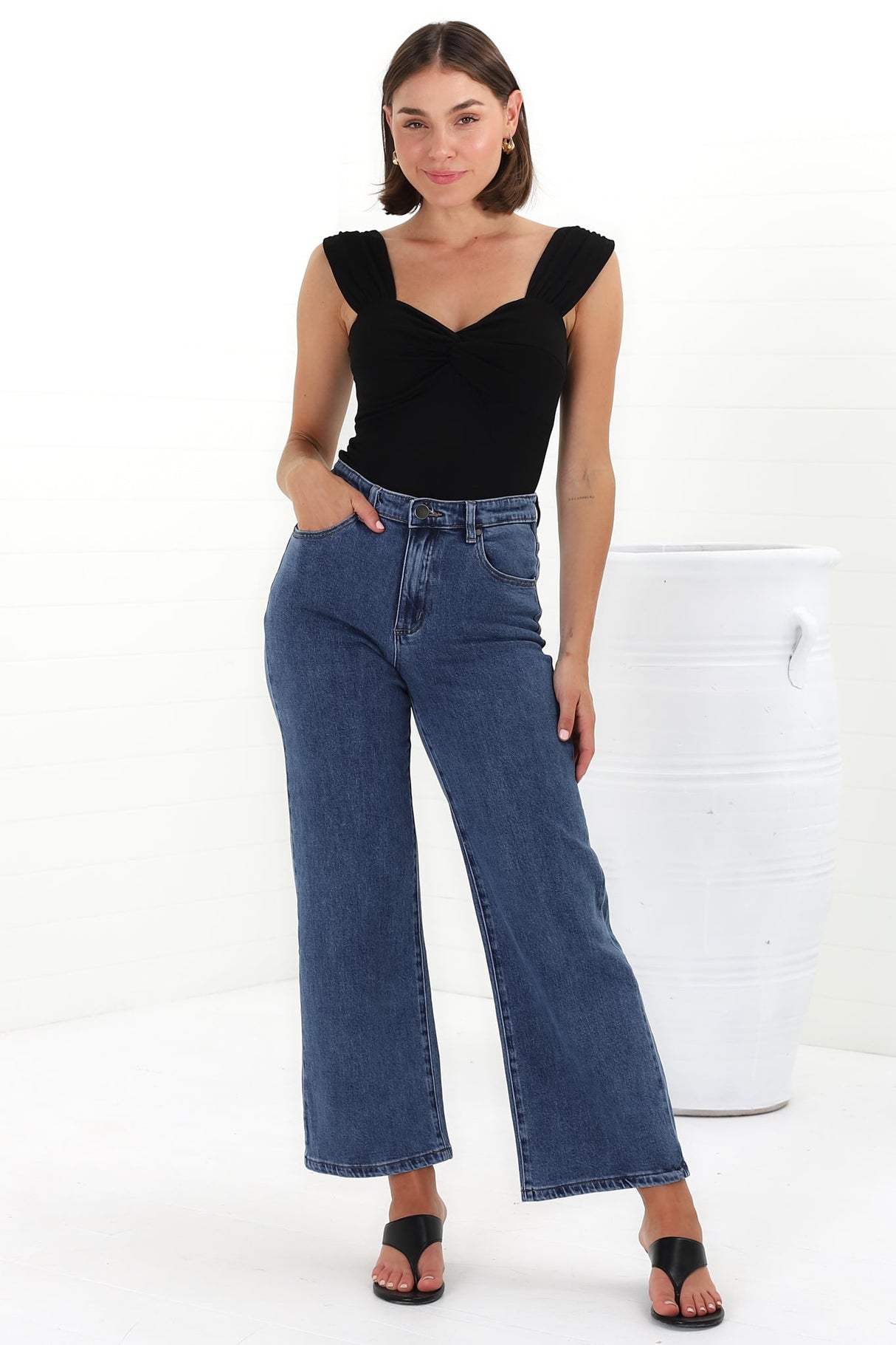 Harlan Jeans - High Waisted Wide Leg Jeans in Dark Denim