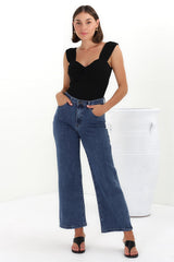 Harlan Jeans - High Waisted Wide Leg Jeans in Dark Denim