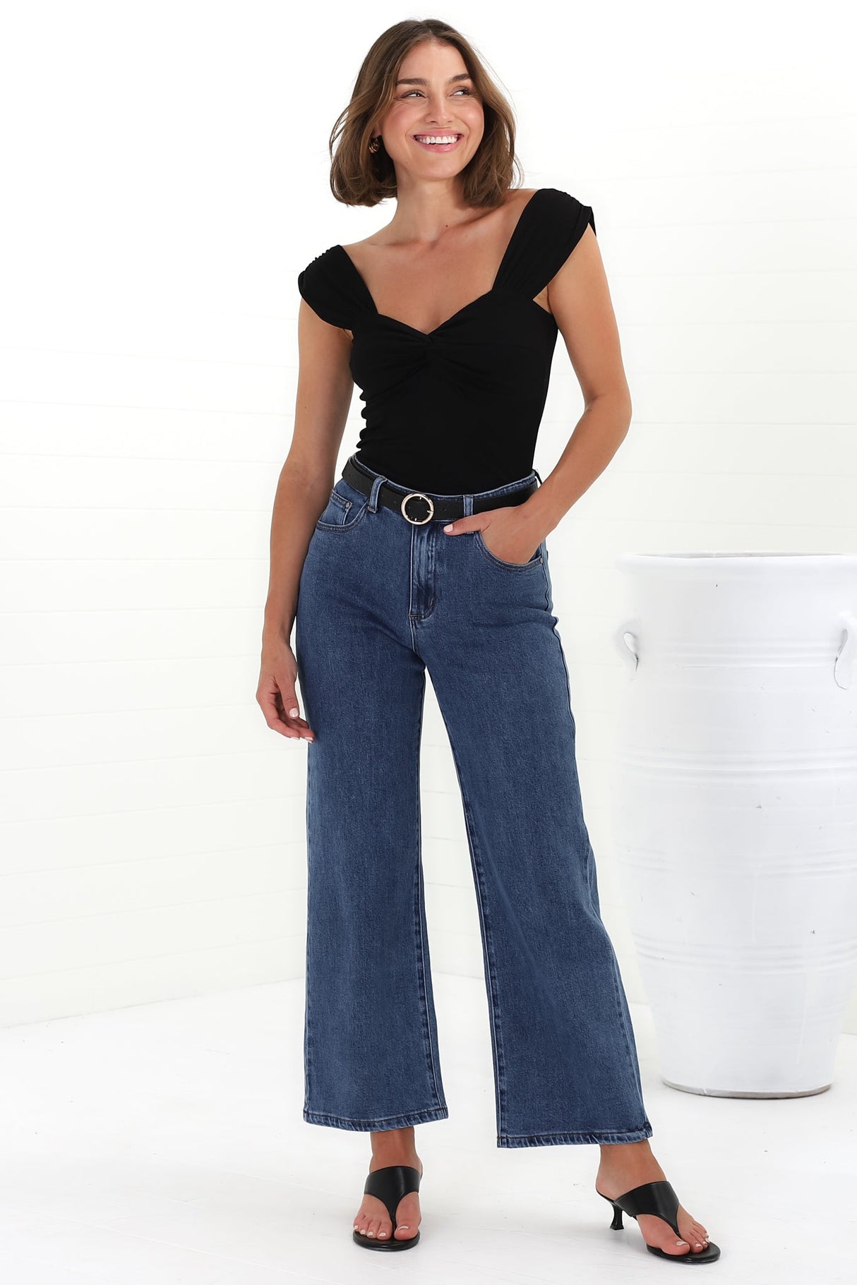 Harlan Jeans - High Waisted Wide Leg Jeans in Dark Denim