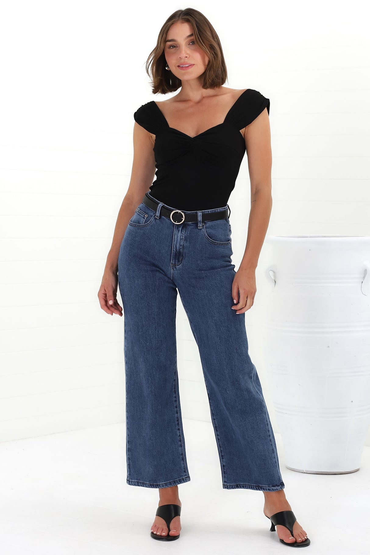 Harlan Jeans - High Waisted Wide Leg Jeans in Dark Denim