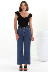 Harlan Jeans - High Waisted Wide Leg Jeans in Dark Denim