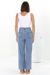 Harlan Jeans - High Waisted Wide Leg Jeans in Light Denim