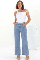 Harlan Jeans - High Waisted Wide Leg Jeans in Light Denim