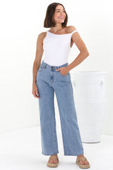 Harlan Jeans - High Waisted Wide Leg Jeans in Light Denim