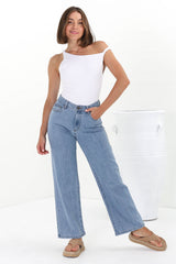 Harlan Jeans - High Waisted Wide Leg Jeans in Light Denim