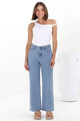 Harlan Jeans - High Waisted Wide Leg Jeans in Light Denim