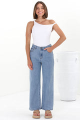 Harlan Jeans - High Waisted Wide Leg Jeans in Light Denim