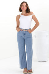 Harlan Jeans - High Waisted Wide Leg Jeans in Light Denim