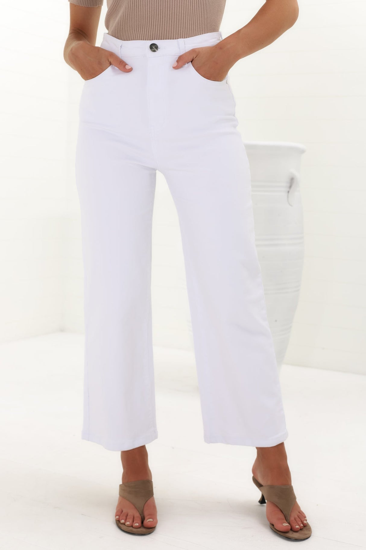 Harlan Jeans - High Waisted Wide Leg Jeans in White