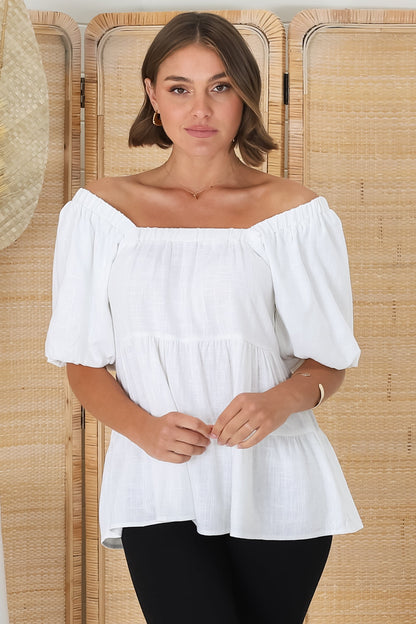 Harlen Top - On or Off Shoulder Tiered Top in White