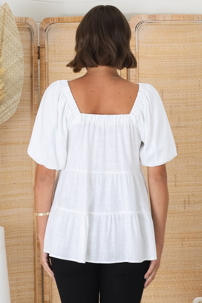Harlen Top - On or Off Shoulder Tiered Top in White