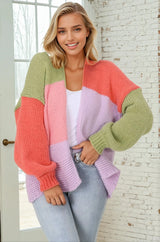 Hillary Cardigan - Cropped Colour Block Cardigan in Lilac