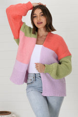 Hillary Cardigan - Cropped Colour Block Cardigan in Lilac