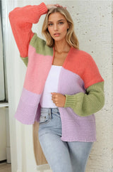 Hillary Cardigan - Cropped Colour Block Cardigan in Lilac