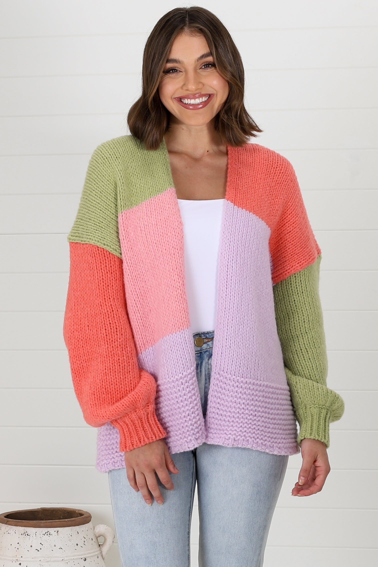 Hillary Cardigan - Cropped Colour Block Cardigan in Lilac