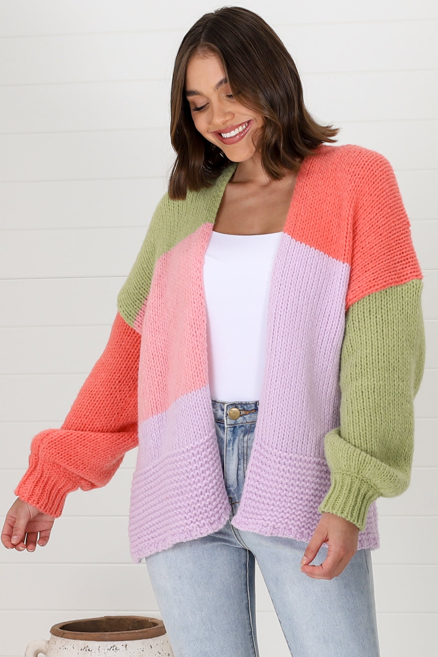 Hillary Cardigan - Cropped Colour Block Cardigan in Lilac