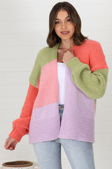 Hillary Cardigan - Cropped Colour Block Cardigan in Lilac