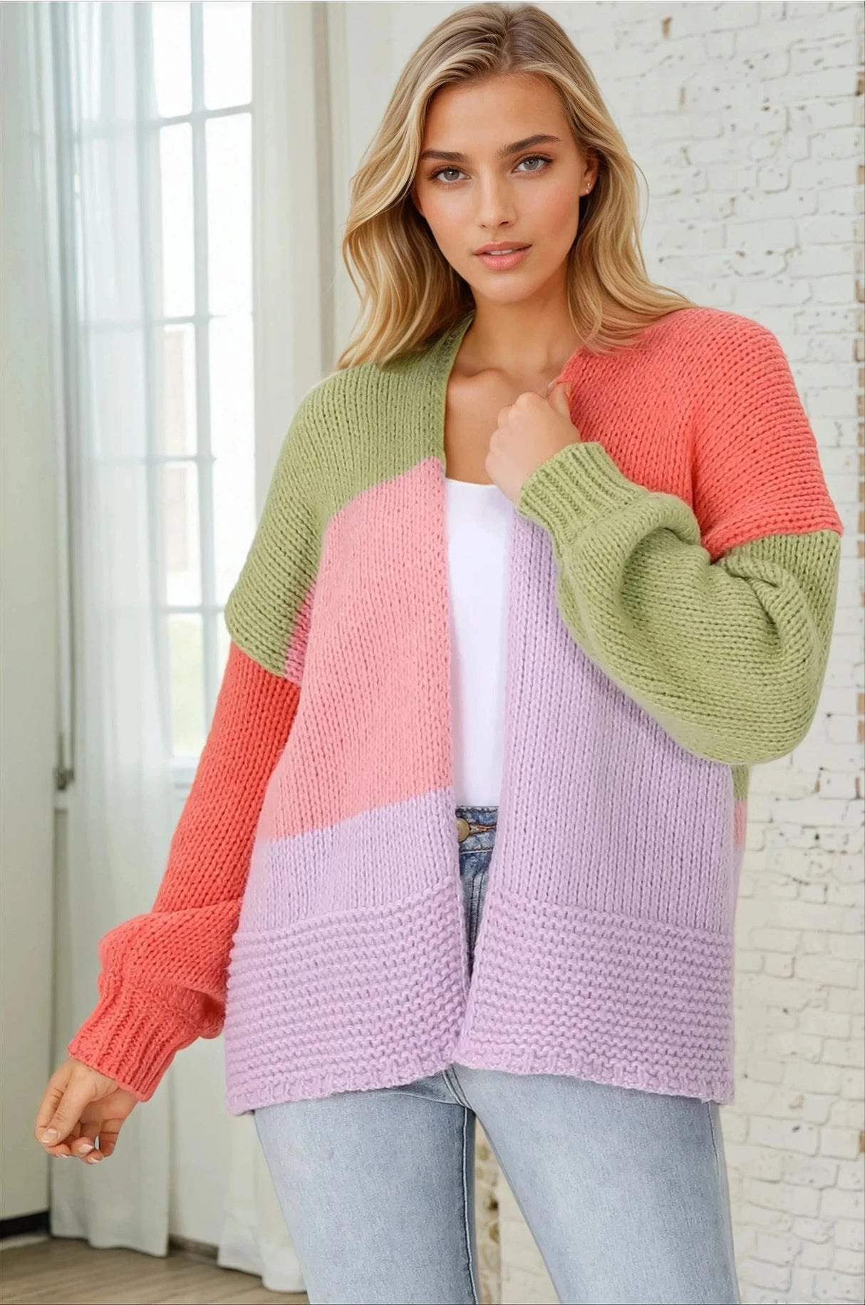 Hillary Cardigan - Cropped Colour Block Cardigan in Lilac