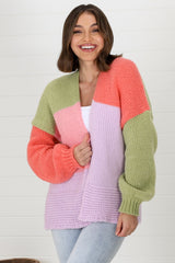 Hillary Cardigan - Cropped Colour Block Cardigan in Lilac