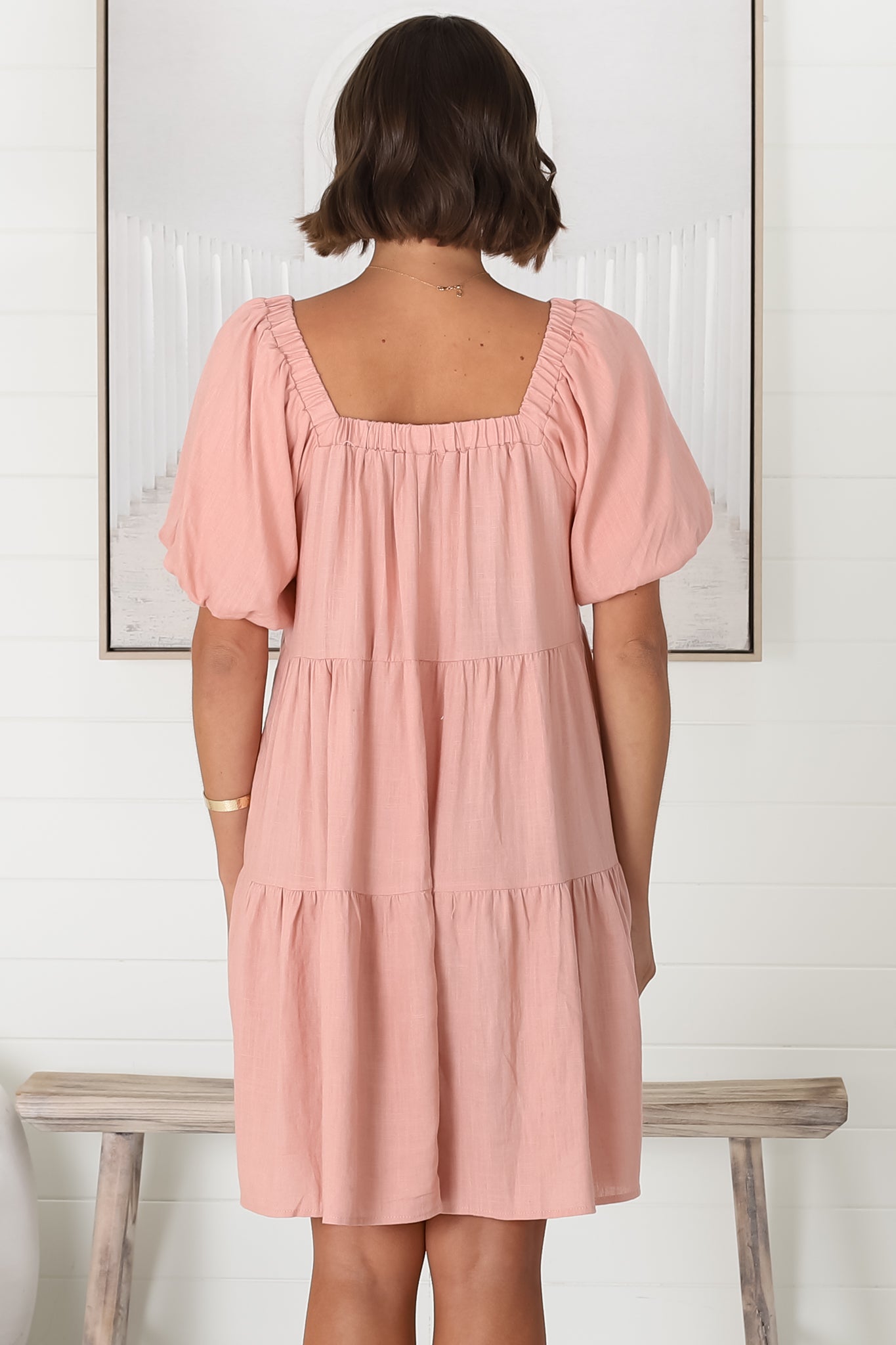 Harlow Mini Dress - On or Off Shoulder Balloon Sleeve Tiered Dress in Blush