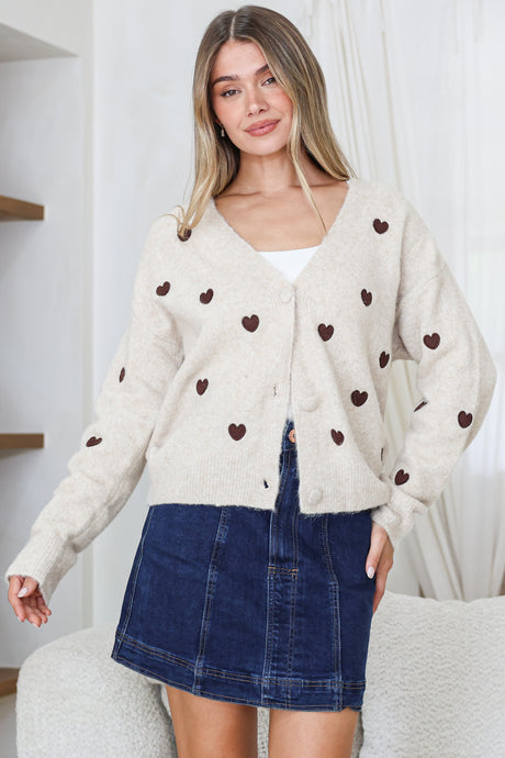 Model wearing Hartley Cardigan in Cream from Salty Crush