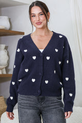 Model wearing Hartley Cardigan in Navy from Salty Crush