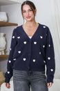 Model wearing Hartley Cardigan in Navy from Salty Crush